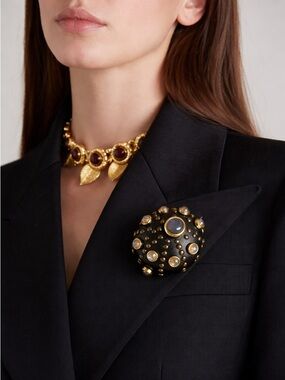 Vintage L’Oree Du Bois Paris Wood Brooch Moonstone 18k Gold Plated Rare